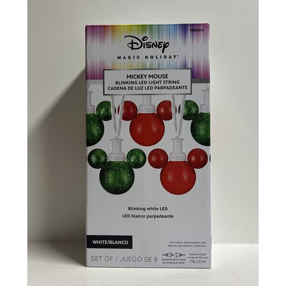 Disney Magic Holiday Glitter Mickey Twinkling Red Green LED String Lights New - Picture 1 of 2